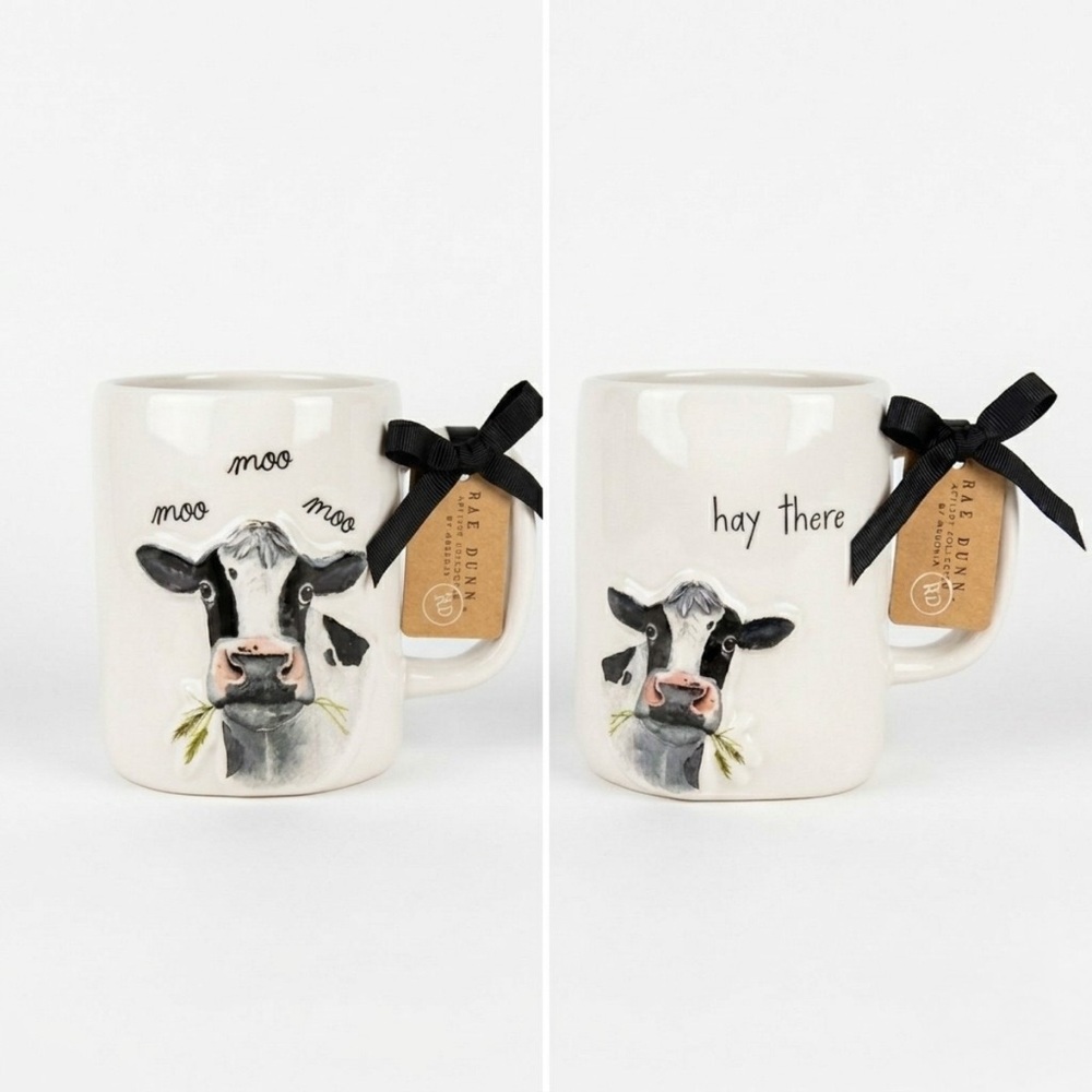 NWT Rae Dunn Artisan Collection Cow Mug Set | "Hay There" & "Moo‎ Moo Moo"